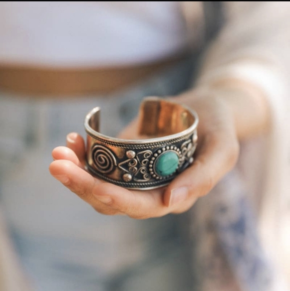 Blossom & Thorn Jewelry - Boho Torquoise Cuff Silver Bracelet